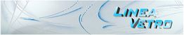 Sfondo bianco con linee blu e testo "Linea Vetro" in stile futuristico.