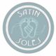 Logo with footprint design and text "Satin Soles" in a circular teal and white emblem.
