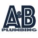 Logo of "A & B Plumbing" in bold navy blue letters on a white background.