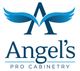 Logo of Angel's Pro Cabinetry with a blue letter "A" and wings.