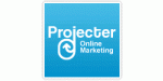 Logo mit weißem Text "Projecter Online Marketing" auf blauem Hintergrund.