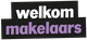 Zwarte achtergrond met de tekst "welkom makelaars" in witte en paarse letters.