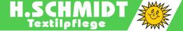 Grünes Logo mit Text "H. Schmidt Textilpflege" und Sonne mit Gesicht.