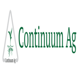 Logo of Continuum Ag with a green plant inside a gray triangle and green text.