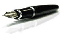 Schwarzer Füllfederhalter mit silbernen Details auf weißem Hintergrund.