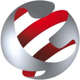 Silberne Kugel mit roten, diagonalen Streifen; 3D-Design mit geschwungenen Linien.