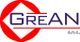 Logo con testo "GREAN s.n.c." su sfondo bianco e forme geometriche rosse.