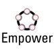Logo met cirkels die verbonden zijn in een ring boven het woord "Empower".