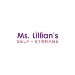 "Ms. Lillian's Self-Storage logo with purple and pink text and floral accents."