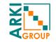 Logo di ARKI Group con testo verde e arancione e grafica a quadrati alternati.
