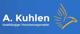 Blaues Logo mit der Aufschrift "A. Kuhlen Unabhängiger Versicherungsmakler" und einem Adler.