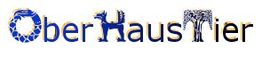 Stilisierter Schriftzug "OberHaustier" mit Tiermotiven in den Buchstaben.