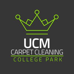 UCM Carpet Cleaning logo with green crown design and "College Park" text.