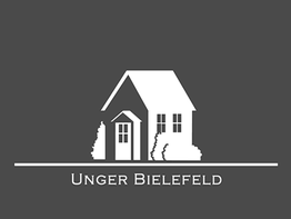 Logo mit stilisiertem Haus und Schriftzug "Unger Bielefeld" auf dunklem Hintergrund.