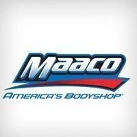 Maaco logo with the slogan "America's Bodyshop" in stylized blue and red text.
