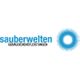 Logo mit blauem Schriftzug "sauberwelten Gebäudedienstleistungen" und blauer Kreisgrafik rechts.
