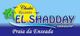 "Logo dos Chalés Recanto El Shadday, Praia da Enseada em Ubatuba/SP, com palmeira e sol ao fundo."