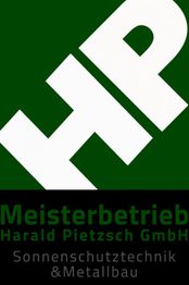 Grünes Logo der Harald Pietzsch GmbH, Sonnenschutztechnik & Metallbau, mit HP-Initialen.