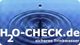 Wasserkrone mit Tropfen, Text: "H2O-CHECK.de - sicheres Trinkwasser" in Weiß auf Blau.