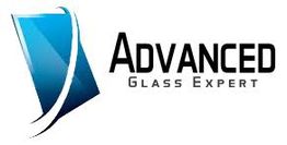 Logo with blue glass pane and text "Advanced Glass Expert."