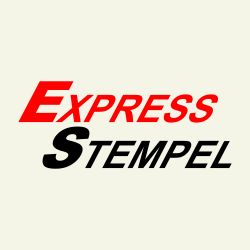 Textlogo mit den Worten "Express Stempel" in roten und schwarzen Buchstaben auf hellem Hintergrund.