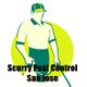 Illustration of pest control worker with equipment, text reads "Scurry Pest Control San Jose".