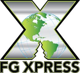Logo mit großem "X", in dem eine Weltkarte sichtbar ist, darunter steht "FG Xpress".