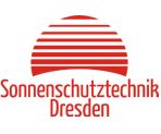 Logo mit rotem Sonnenmotiv und dem Text "Sonnenschutztechnik Dresden" darunter.