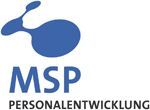 Logo von MSP Personalentwicklung mit blauer Grafik und Schrift.