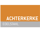 Logo mit orangefarbenem Hintergrund: "ACHTERKERKE" oben, "EDELSTAHL" unten in Grau.