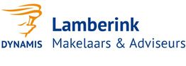 Logo van Lamberink Makelaars & Adviseurs met een oranje windhoos boven de tekst DYNAMIS.