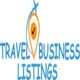 Logo with "Travel Business Listings" and a location pin with an airplane and checkmark.