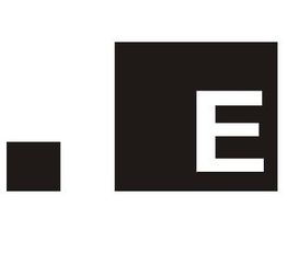 Schwarzer Punkt und großes schwarzes Quadrat mit einem weißen Buchstaben "E" darin.
