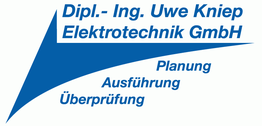 Dipl.-Ing. Uwe Kniep Elektrotechnik GmbH Logo mit den Wörtern Planung, Ausführung, Überprüfung.