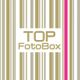 Streifenmuster mit Text "TOP FotoBox" und einem pinken Streifen auf der rechten Seite.