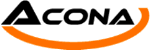 Schwarzes "ACONA"-Logo mit oranger Welle darunter auf weißem Hintergrund.