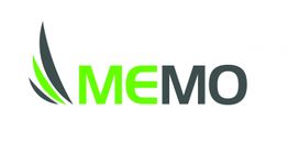 Logo mit dem Wort "MEMO" in grüner und schwarzer Schrift, links stilisiertes Blattmotiv.