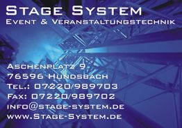 Visitenkarte von Stage System für Event- und Veranstaltungstechnik in blauem Design.