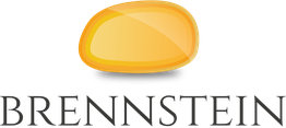 Logo mit gelbem Stein und schwarzem Text "BRENNSTEIN".