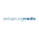 Logo mit dem Text "zeitsprung media" in Blau.