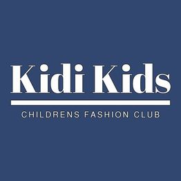 Texto azul: "Kidi Kids Children's Fashion Club" en blanco.