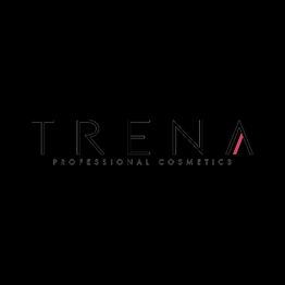 Logo de Trena Cosmetics con fondo negro y detalle en rosa en la letra "A".
