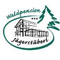 Logo der Waldpension Jägerstüberl mit Baum und gezeichnetem Haus, drei Sterne obendrüber.