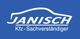 Logo mit Auto-Kontur und Text: "JANISCH Kfz-Sachverständiger" auf blauem Hintergrund.
