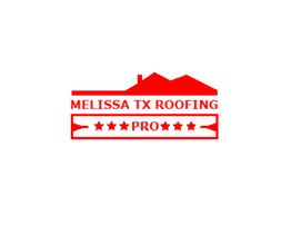 Red logo with "MELISSA TX ROOFING" and "PRO" beneath a roof silhouette and stars.