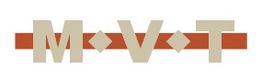 Logo mit den Buchstaben M, V, T in beige auf rotem Streifen mit zwei Rauten dazwischen.