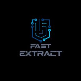 Digitales Gesicht-Logo mit "FAST EXTRACT"-Text auf schwarzem Hintergrund.