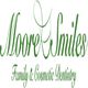 Elegant green logo reading "Moore Smiles, Family & Cosmetic Dentistry" in script font.