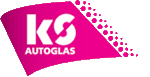Logo von KS Autoglas auf pinkem Hintergrund mit weißen Buchstaben.
