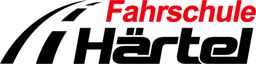 Logo der Fahrschule Härtel mit Symbol einer Straße, schwarzer und roter Schrift.